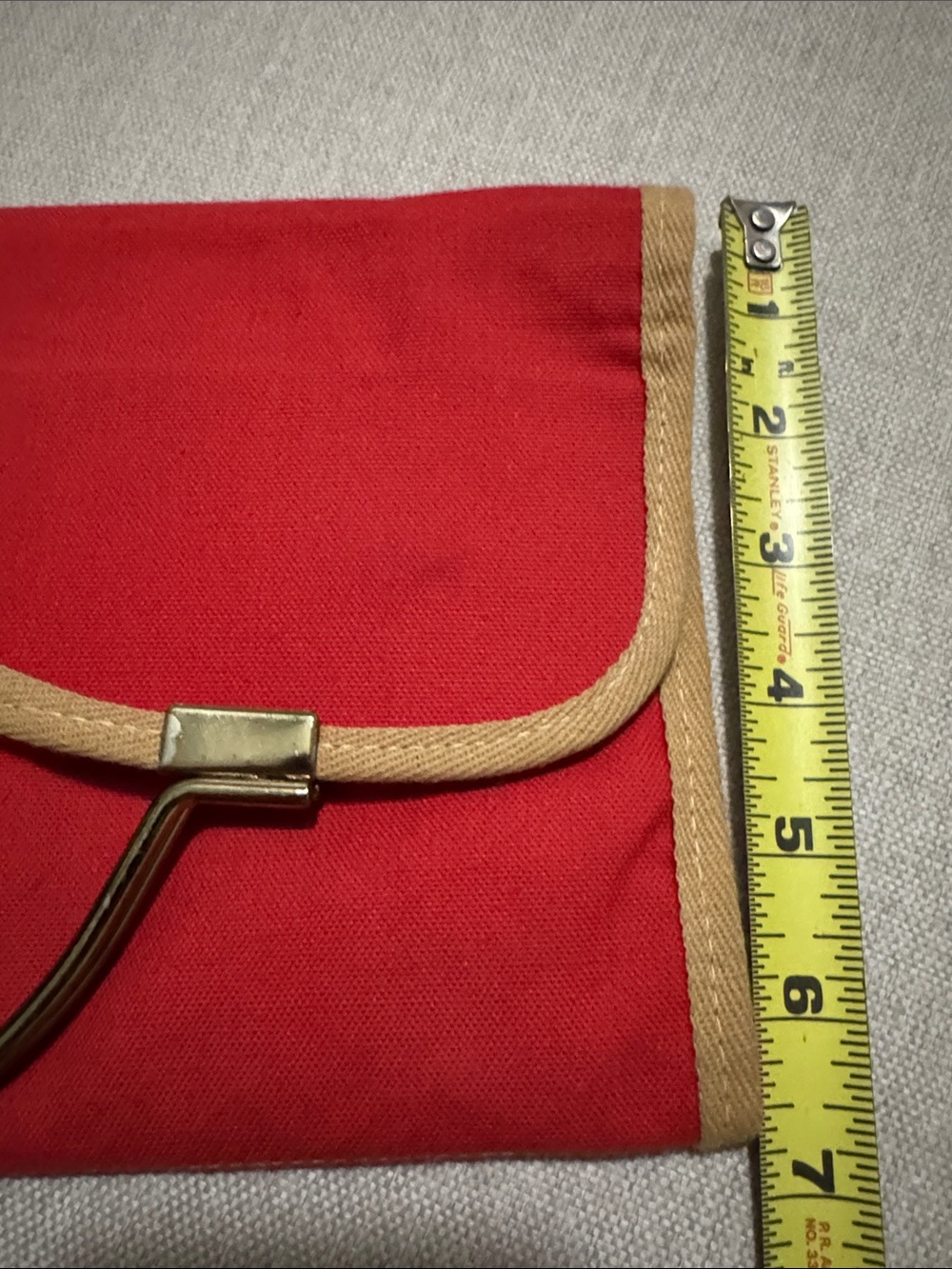 Vintage Envelope Style Clutch/Handbag-Red Cloth-Gold Tone Handles-Fold Over/Snap - Picture 17 of 17